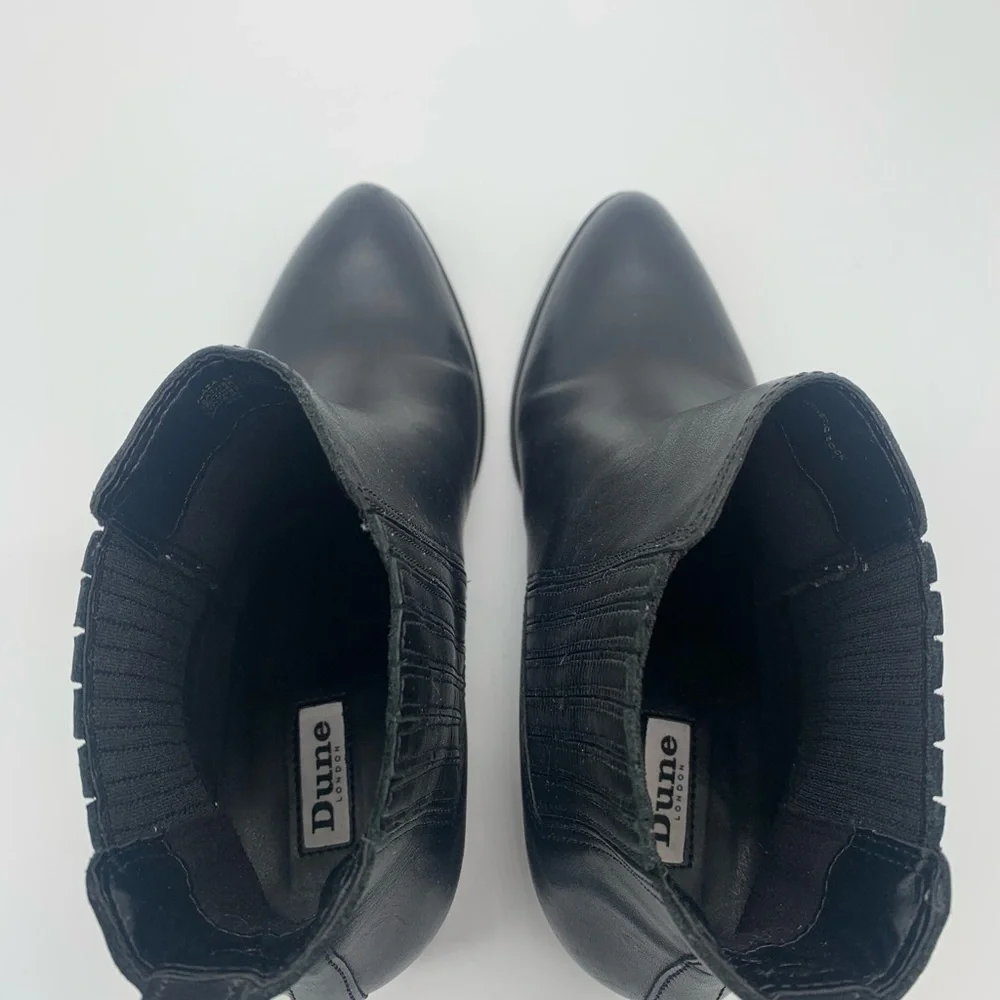 Dune Elegant Black‎ Leather Ankle Boots with Stud Accents Block Heel size 40 UK